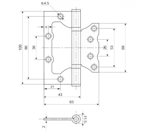 Занавес бабочка Kedr Fluch 100x63x2.0mm-2BB-PB (золото)