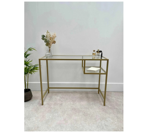 Журнальний столик скляний металевий, золотий