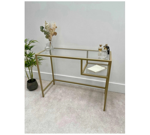 Журнальний столик скляний металевий, золотий