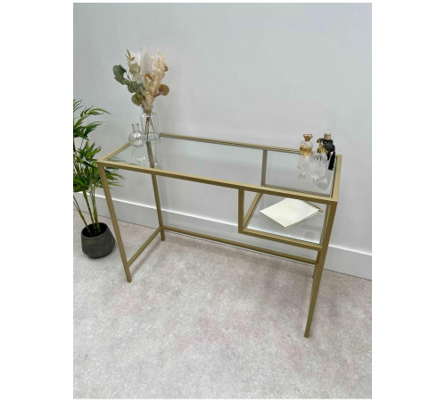 Журнальний столик скляний металевий, золотий