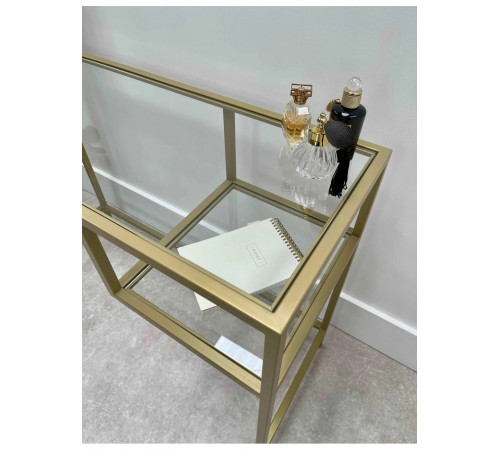 Журнальний столик скляний металевий, золотий