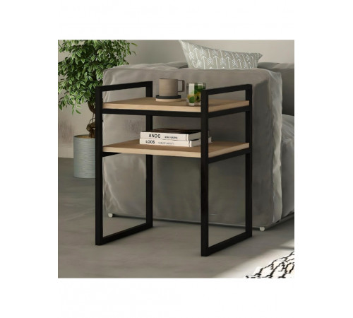 Приставной журнальный столик MSMLOFT – черный каркас, ДСП (60×40×40 см)