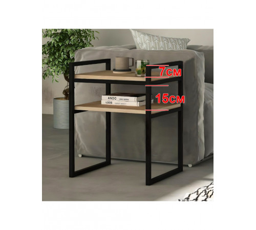 Приставной журнальный столик MSMLOFT – черный каркас, ДСП (60×40×40 см)