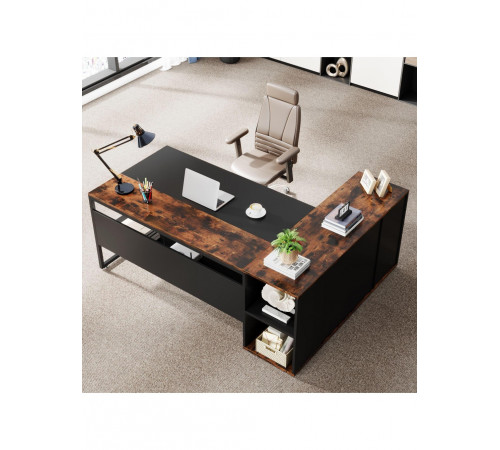 Письмовий стіл L‑форми з полицями та тумбою