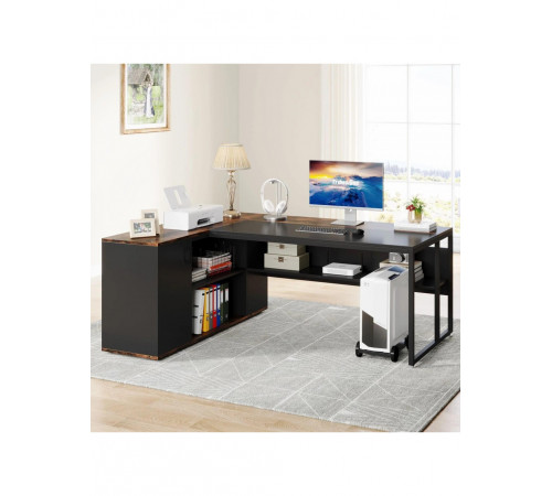 Письмовий стіл L‑форми з полицями та тумбою