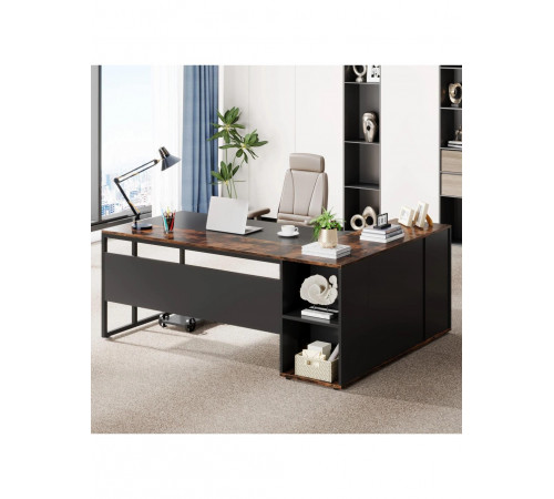 Письмовий стіл L‑форми з полицями та тумбою
