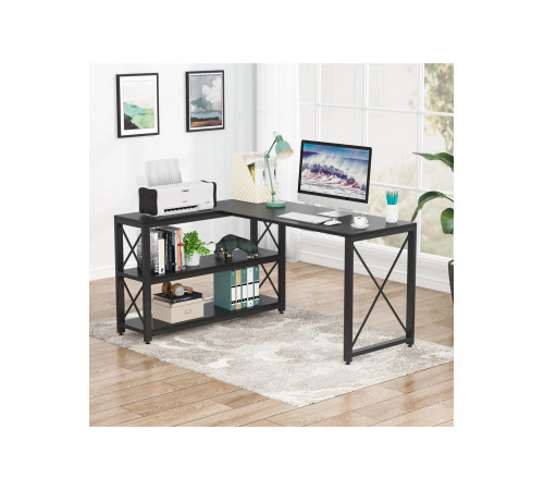 Письменный стол двухсторонний L‑формы с полками