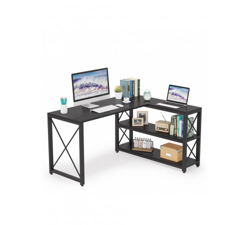 Письменный стол двухсторонний L‑формы с полками