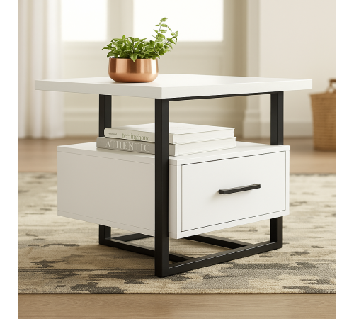 Тумба нічна метал/Горіх — 500×500×400 мм, MSMLOFT