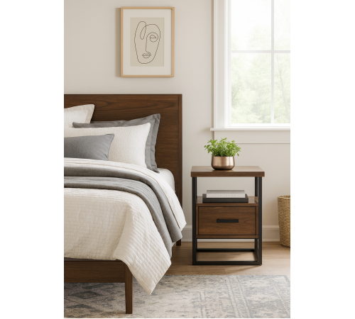 Тумба нічна метал/Горіх — 500×500×400 мм, MSMLOFT