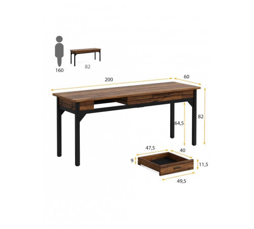 Письмовий стіл із 2 ящиками 82×200×60 см — MSMLOFT