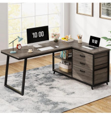 Стол L-образный с 3 выдвижными ящиками и полками