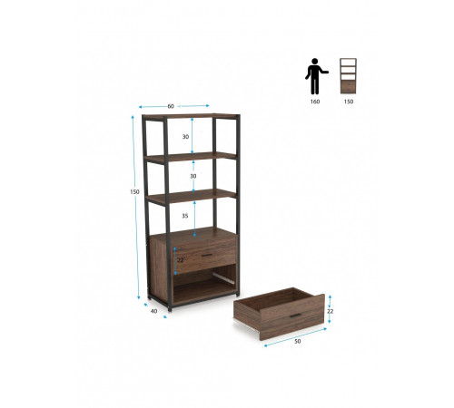 Стеллаж Etagere 4-ярусный с 2 ящиками, белый