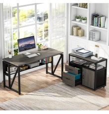Письменный стол Г-образный с полками и мобильным шкафом для файлов