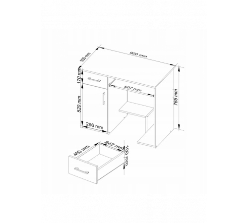 Комп'ютерний стіл, 1 шухляда, 2 полиці, дуб сонома