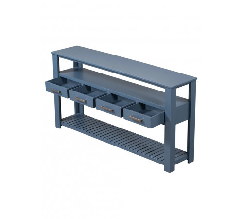 Сучасний консольний стіл з 4 ящиками та 2 полицями — темно-синій