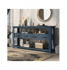 Сучасний консольний стіл з 4 ящиками та 2 полицями темно-синього кольору