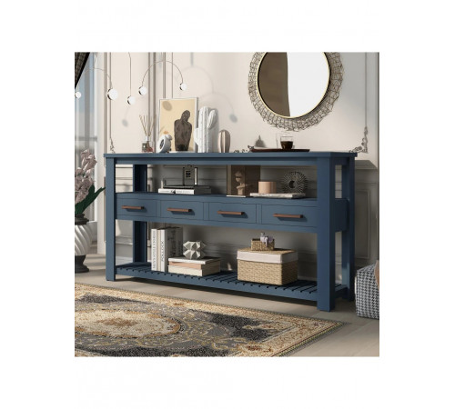 Сучасний консольний стіл з 4 ящиками та 2 полицями — темно-синій