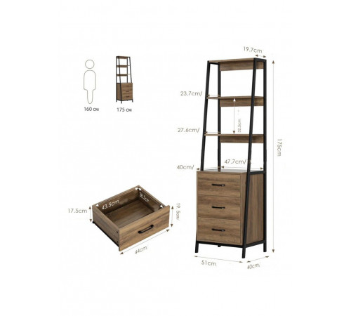 Стеллаж Powley – лофт, 175×51×40 (MSM)