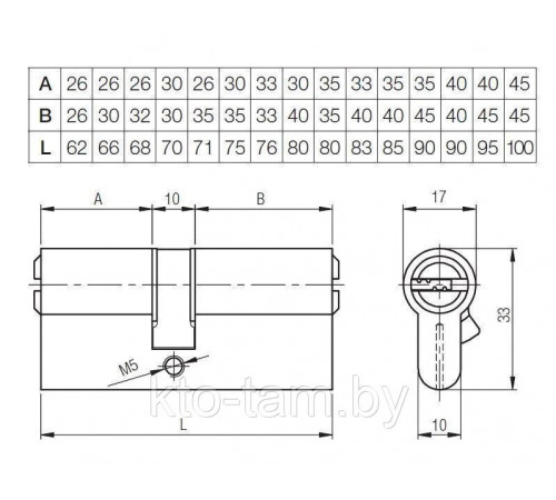 Цилиндр Kale 164 BNE 30+10+40= 80mm, 5 ключей, с покрытием латунь