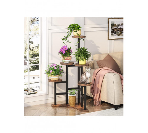 Кутова підставка для квітів 6‑ярусна MSM з ДСП і металу, коричнева