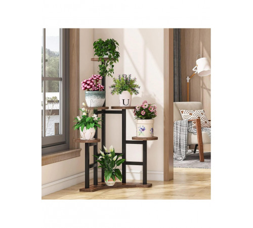 Кутова підставка для квітів 6‑ярусна MSM з ДСП і металу, коричнева