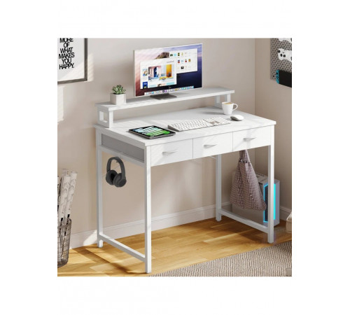 Комп’ютерний стіл з висувними ящиками, підставкою для монітора та гачками