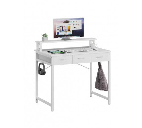 Комп’ютерний стіл з висувними ящиками, підставкою для монітора та гачками