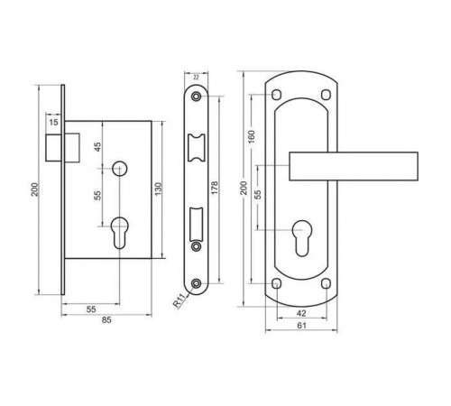 Врізний замок із ручкою Imperial 63213 AB