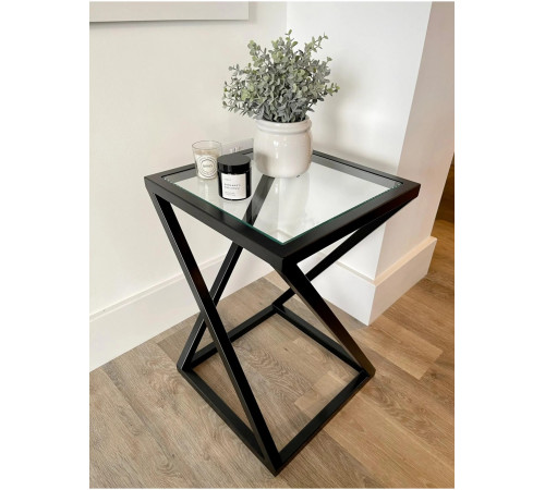 Приставний журнальний столик MSMLOFT — металевий каркас та Скло