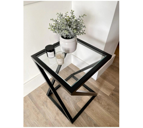 Приставний журнальний столик MSMLOFT — металевий каркас та Скло