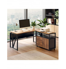 Письменный стол Г-образный с полками и мобильным шкафом для файлов