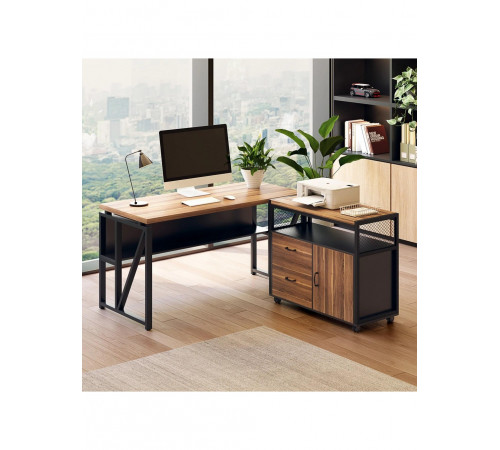 Г-образный стол с шкафом для файлов — 140×60×75 см