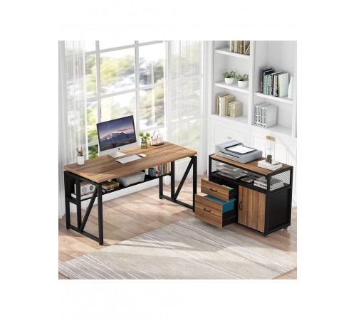 Г-образный стол с шкафом для файлов — 140×60×75 см