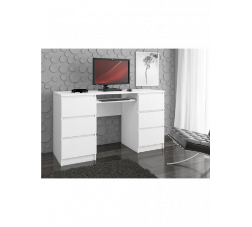 Компьютерный стол A-11 135 см (6 ящиков, 1 полка), белый