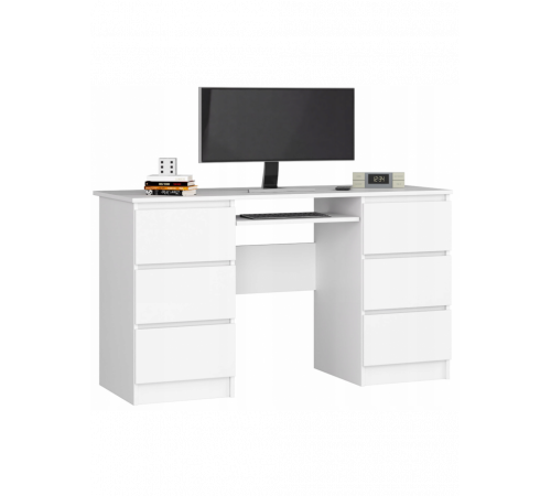 Компьютерный стол A-11 135 см (6 ящиков, 1 полка), белый