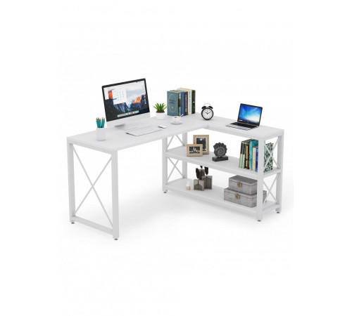 Письменный стол двухсторонний L‑формы с полками