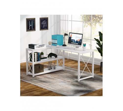 Письменный стол двухсторонний L‑формы с полками