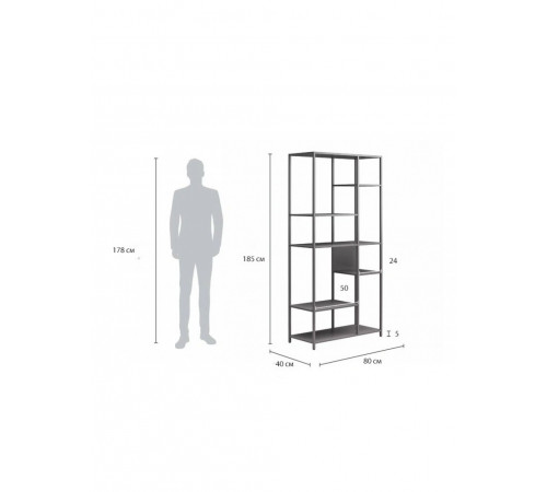 Стелаж Gioia — 185×80×40 см, світлий / темний