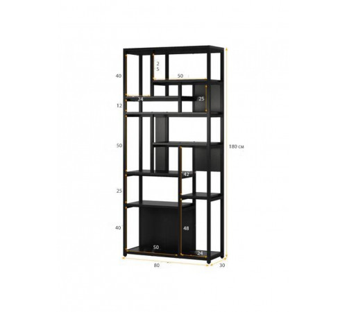 Стелаж 8-ярусний Etagere 8, чорний — висота 180 см, ширина 80 см