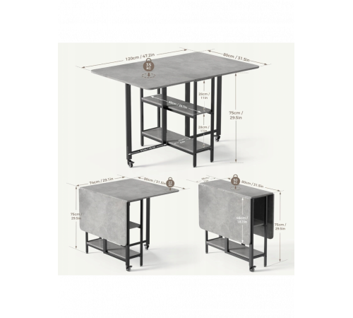 Складний обідній стіл MONDEER з полицями