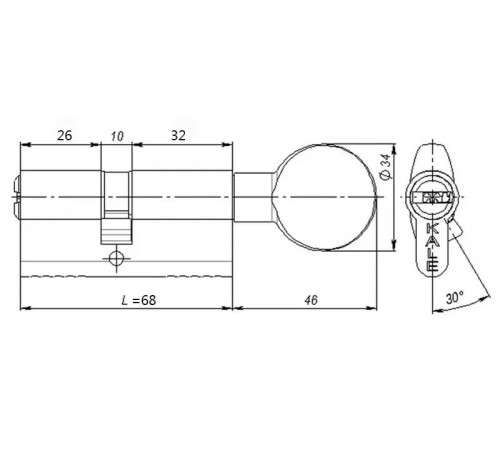 Цилиндр Kale 164SMC 26+10+32=68mm, никель, 5 ключей, с вертушкой, на длинной стороне