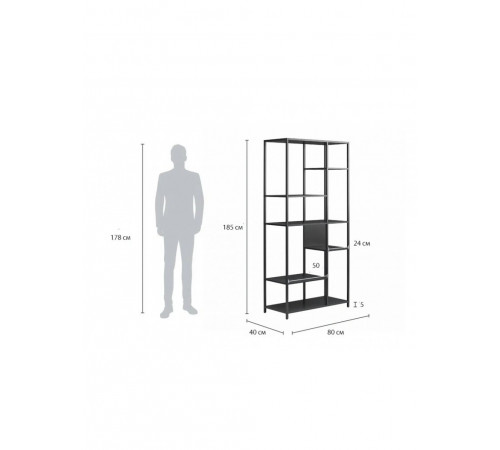 Стелаж Gioia — 185×80×40 см, світлий / темний