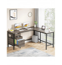 Письмовий стіл L-подібний кутовий з ящиками, сірий