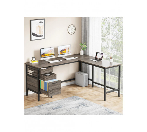 Угловой L-образный стол с ящиками.