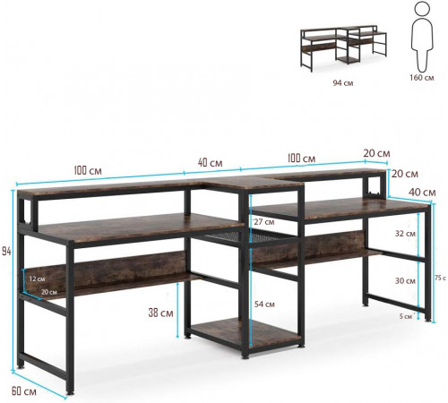 Великий стіл у стилі Loft на два місця №2