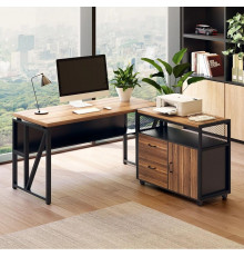 Письменный стол Г-образный с полками и мобильным шкафом для файлов
