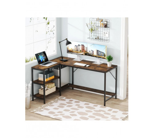 Стол L-образный с 3 ящиками и полками – 135×55×75 см.