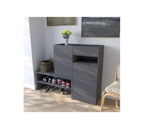 Тумба-подставка для обуви в прихожую с дверцей и ящиком, антрацитовая