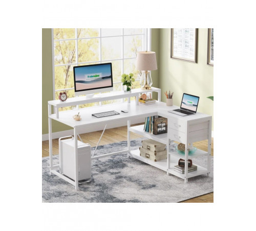 L-подібний комп'ютерний стіл із підставкою для монітора